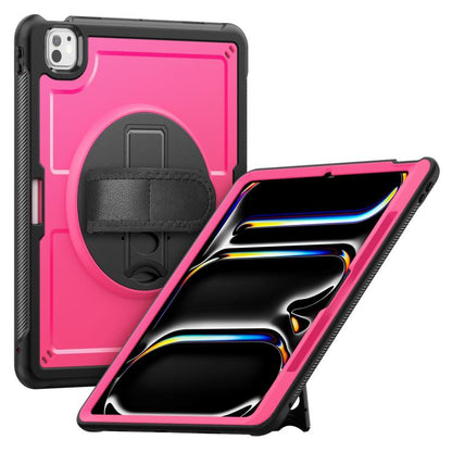 For iPad Pro 13 2024 Honeycomb Hand Grip Turntable Stand Tablet Case(Rose Red) - iPad Pro 13 2024 Cases by buy2fix | Online Shopping UK | buy2fix