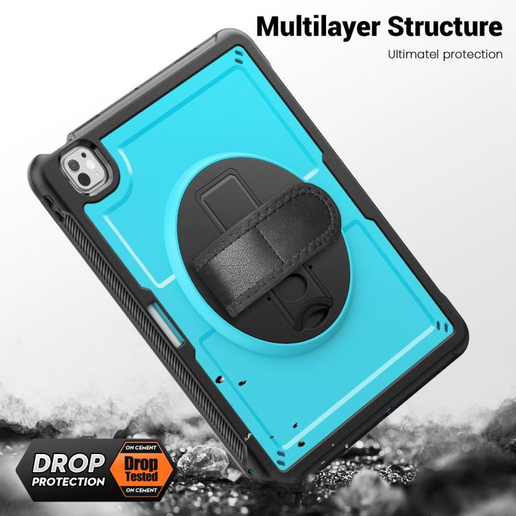 For iPad Pro 13 2024 Honeycomb Hand Grip Turntable Stand Tablet Case(Light Blue) - iPad Pro 13 2024 Cases by buy2fix | Online Shopping UK | buy2fix