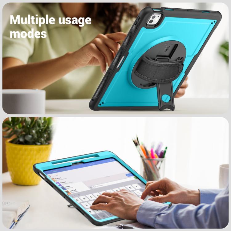 For iPad Pro 13 2024 Honeycomb Hand Grip Turntable Stand Tablet Case(Light Blue) - iPad Pro 13 2024 Cases by buy2fix | Online Shopping UK | buy2fix