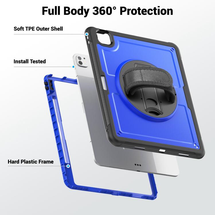 For iPad Pro 13 2024 Honeycomb Hand Grip Turntable Stand Tablet Case(Dark Blue) - iPad Pro 13 2024 Cases by buy2fix | Online Shopping UK | buy2fix