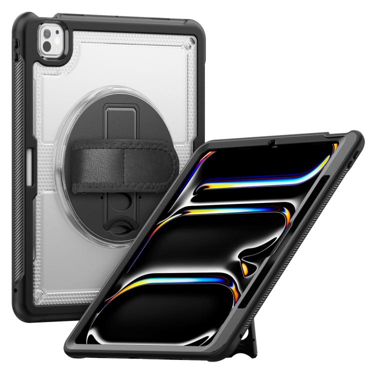 For iPad Pro 13 2024 Honeycomb Hand Grip Turntable Stand Tablet Case(Transparent) - iPad Pro 13 2024 Cases by buy2fix | Online Shopping UK | buy2fix