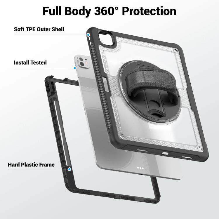 For iPad Pro 13 2024 Honeycomb Hand Grip Turntable Stand Tablet Case(Transparent) - iPad Pro 13 2024 Cases by buy2fix | Online Shopping UK | buy2fix