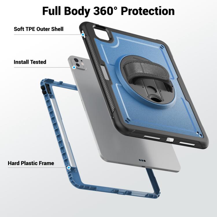 For iPad Pro 11 2024 Honeycomb Hand Grip Turntable Stand Tablet Case(Navy Blue) - iPad Pro 11 2024 Cases by buy2fix | Online Shopping UK | buy2fix