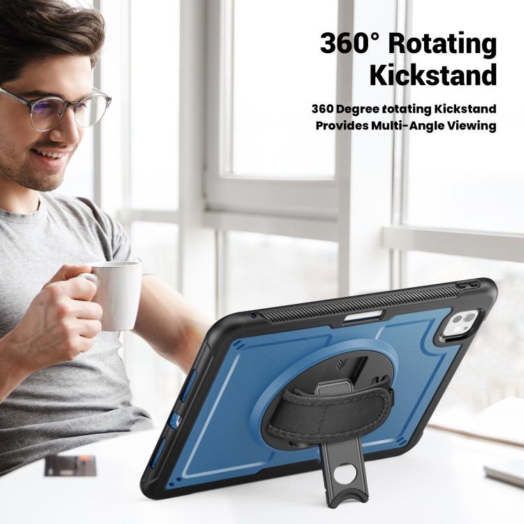 For iPad Pro 11 2024 Honeycomb Hand Grip Turntable Stand Tablet Case(Navy Blue) - iPad Pro 11 2024 Cases by buy2fix | Online Shopping UK | buy2fix