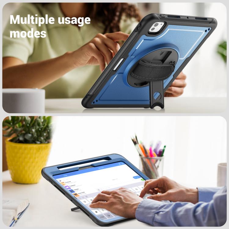For iPad Pro 11 2024 Honeycomb Hand Grip Turntable Stand Tablet Case(Navy Blue) - iPad Pro 11 2024 Cases by buy2fix | Online Shopping UK | buy2fix