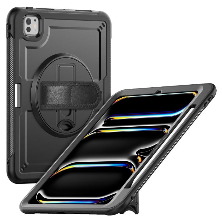 For iPad Pro 11 2024 Honeycomb Hand Grip Turntable Stand Tablet Case(Black) - iPad Pro 11 2024 Cases by buy2fix | Online Shopping UK | buy2fix