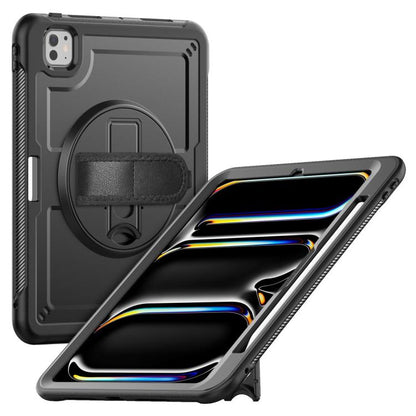 For iPad Pro 11 2024 Honeycomb Hand Grip Turntable Stand Tablet Case(Black) - iPad Pro 11 2024 Cases by buy2fix | Online Shopping UK | buy2fix