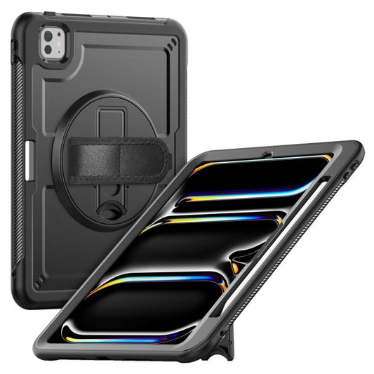 For iPad Pro 11 2024 Honeycomb Hand Grip Turntable Stand Tablet Case(Black) - iPad Pro 11 2024 Cases by buy2fix | Online Shopping UK | buy2fix