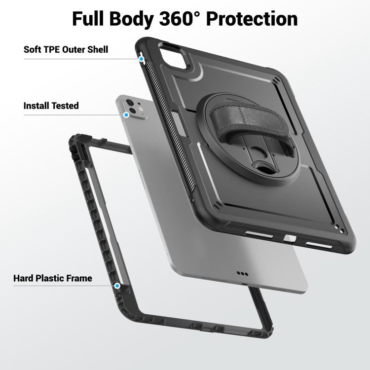 For iPad Pro 11 2024 Honeycomb Hand Grip Turntable Stand Tablet Case(Black) - iPad Pro 11 2024 Cases by buy2fix | Online Shopping UK | buy2fix