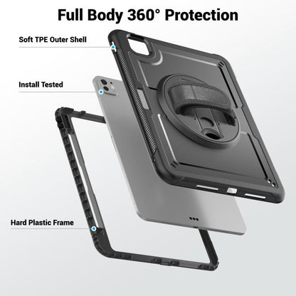 For iPad Pro 11 2024 Honeycomb Hand Grip Turntable Stand Tablet Case(Black) - iPad Pro 11 2024 Cases by buy2fix | Online Shopping UK | buy2fix