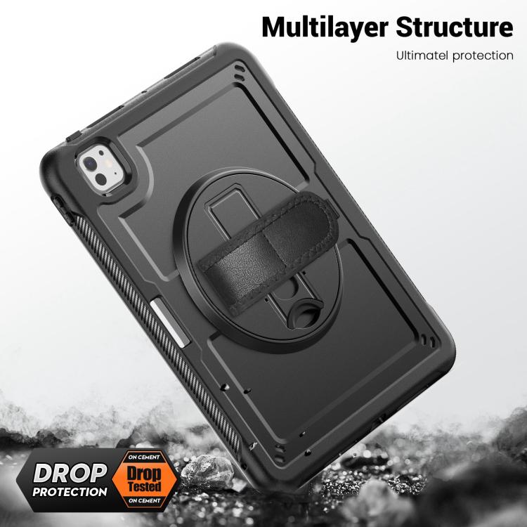 For iPad Pro 11 2024 Honeycomb Hand Grip Turntable Stand Tablet Case(Black) - iPad Pro 11 2024 Cases by buy2fix | Online Shopping UK | buy2fix