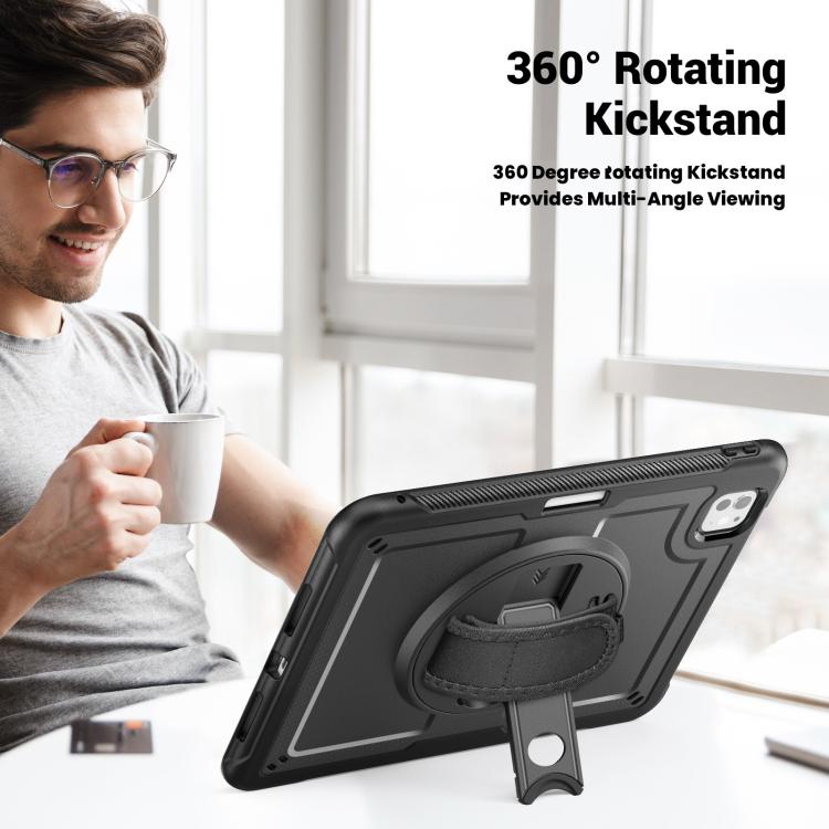 For iPad Pro 11 2024 Honeycomb Hand Grip Turntable Stand Tablet Case(Black) - iPad Pro 11 2024 Cases by buy2fix | Online Shopping UK | buy2fix