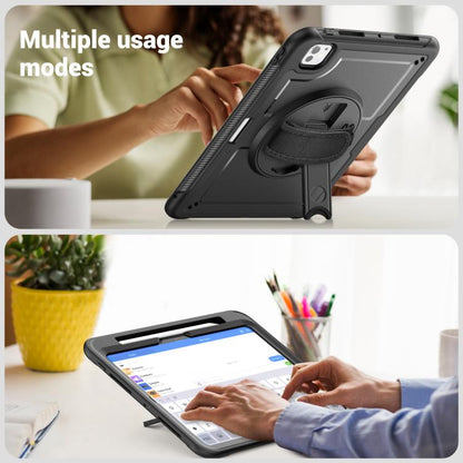 For iPad Pro 11 2024 Honeycomb Hand Grip Turntable Stand Tablet Case(Black) - iPad Pro 11 2024 Cases by buy2fix | Online Shopping UK | buy2fix