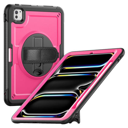 For iPad Pro 11 2024 Honeycomb Hand Grip Turntable Stand Tablet Case(Rose Red) - iPad Pro 11 2024 Cases by buy2fix | Online Shopping UK | buy2fix