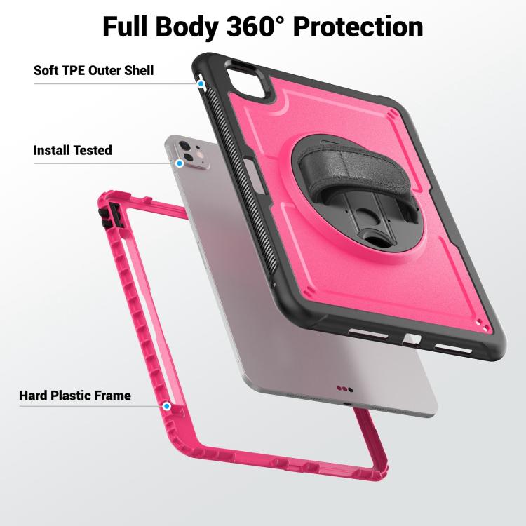 For iPad Pro 11 2024 Honeycomb Hand Grip Turntable Stand Tablet Case(Rose Red) - iPad Pro 11 2024 Cases by buy2fix | Online Shopping UK | buy2fix