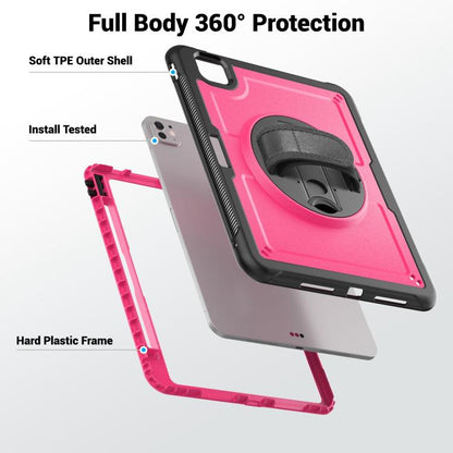 For iPad Pro 11 2024 Honeycomb Hand Grip Turntable Stand Tablet Case(Rose Red) - iPad Pro 11 2024 Cases by buy2fix | Online Shopping UK | buy2fix
