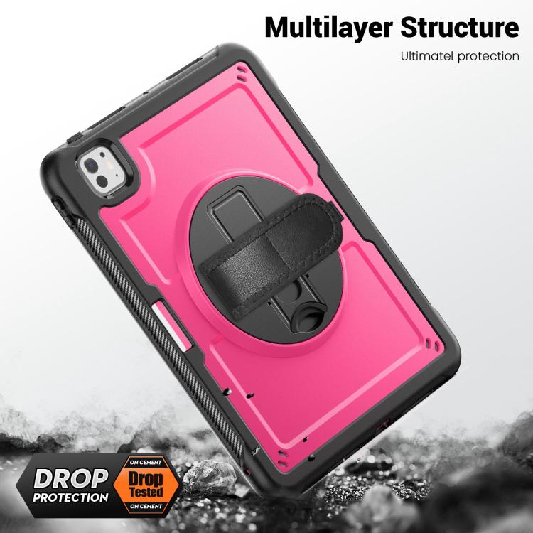 For iPad Pro 11 2024 Honeycomb Hand Grip Turntable Stand Tablet Case(Rose Red) - iPad Pro 11 2024 Cases by buy2fix | Online Shopping UK | buy2fix