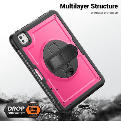 For iPad Pro 11 2024 Honeycomb Hand Grip Turntable Stand Tablet Case(Rose Red) - iPad Pro 11 2024 Cases by buy2fix | Online Shopping UK | buy2fix