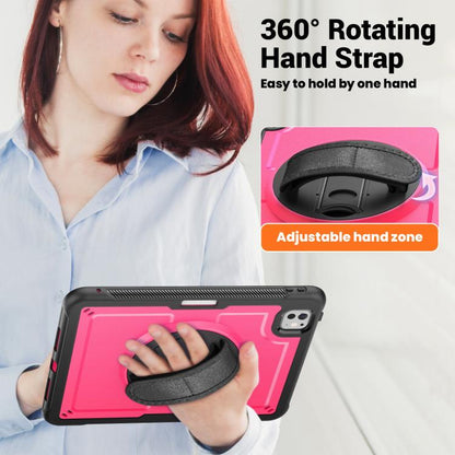 For iPad Pro 11 2024 Honeycomb Hand Grip Turntable Stand Tablet Case(Rose Red) - iPad Pro 11 2024 Cases by buy2fix | Online Shopping UK | buy2fix