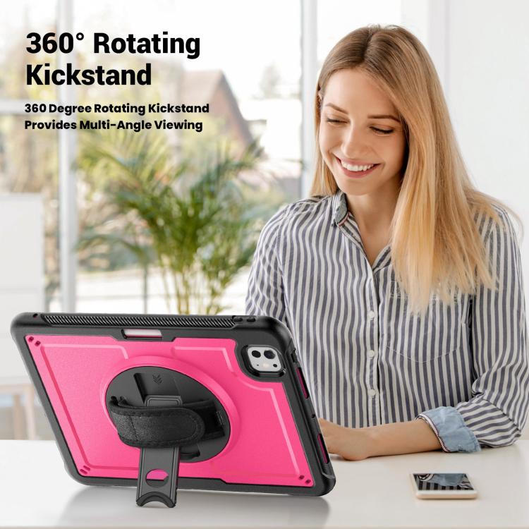 For iPad Pro 11 2024 Honeycomb Hand Grip Turntable Stand Tablet Case(Rose Red) - iPad Pro 11 2024 Cases by buy2fix | Online Shopping UK | buy2fix