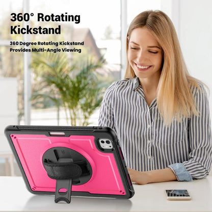 For iPad Pro 11 2024 Honeycomb Hand Grip Turntable Stand Tablet Case(Rose Red) - iPad Pro 11 2024 Cases by buy2fix | Online Shopping UK | buy2fix