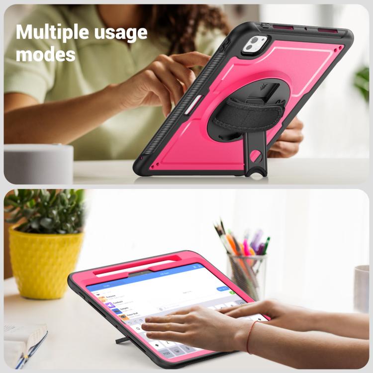 For iPad Pro 11 2024 Honeycomb Hand Grip Turntable Stand Tablet Case(Rose Red) - iPad Pro 11 2024 Cases by buy2fix | Online Shopping UK | buy2fix