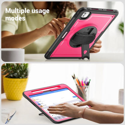 For iPad Pro 11 2024 Honeycomb Hand Grip Turntable Stand Tablet Case(Rose Red) - iPad Pro 11 2024 Cases by buy2fix | Online Shopping UK | buy2fix