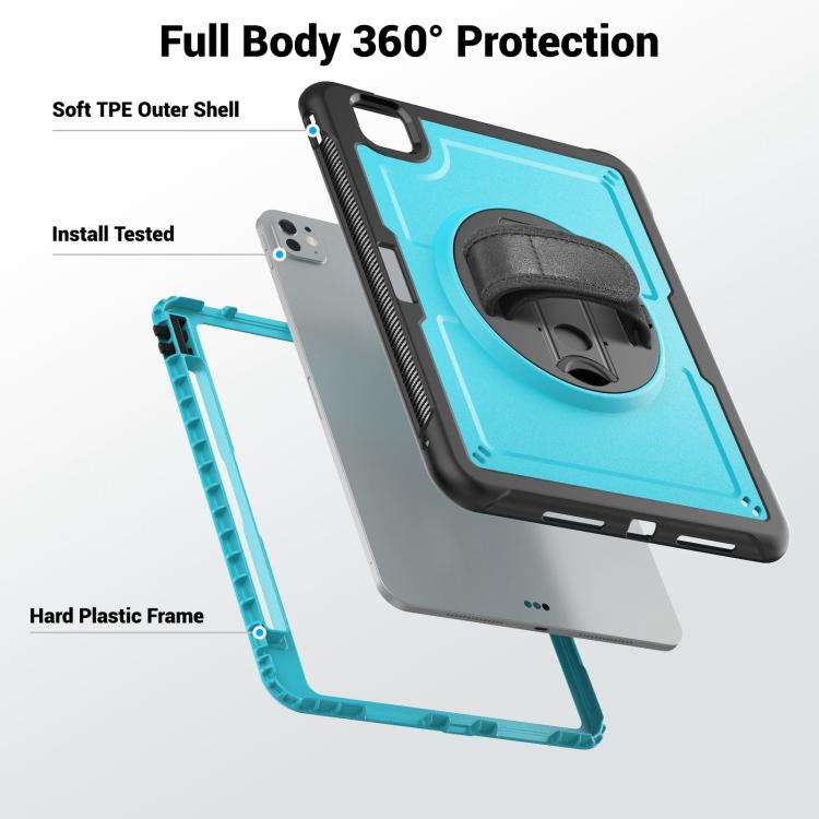 For iPad Pro 11 2024 Honeycomb Hand Grip Turntable Stand Tablet Case(Light Blue) - iPad Pro 11 2024 Cases by buy2fix | Online Shopping UK | buy2fix