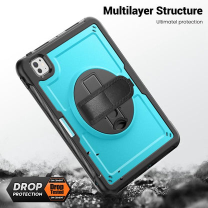 For iPad Pro 11 2024 Honeycomb Hand Grip Turntable Stand Tablet Case(Light Blue) - iPad Pro 11 2024 Cases by buy2fix | Online Shopping UK | buy2fix