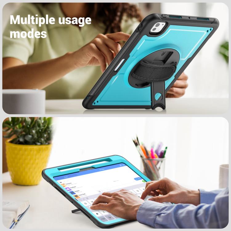 For iPad Pro 11 2024 Honeycomb Hand Grip Turntable Stand Tablet Case(Light Blue) - iPad Pro 11 2024 Cases by buy2fix | Online Shopping UK | buy2fix