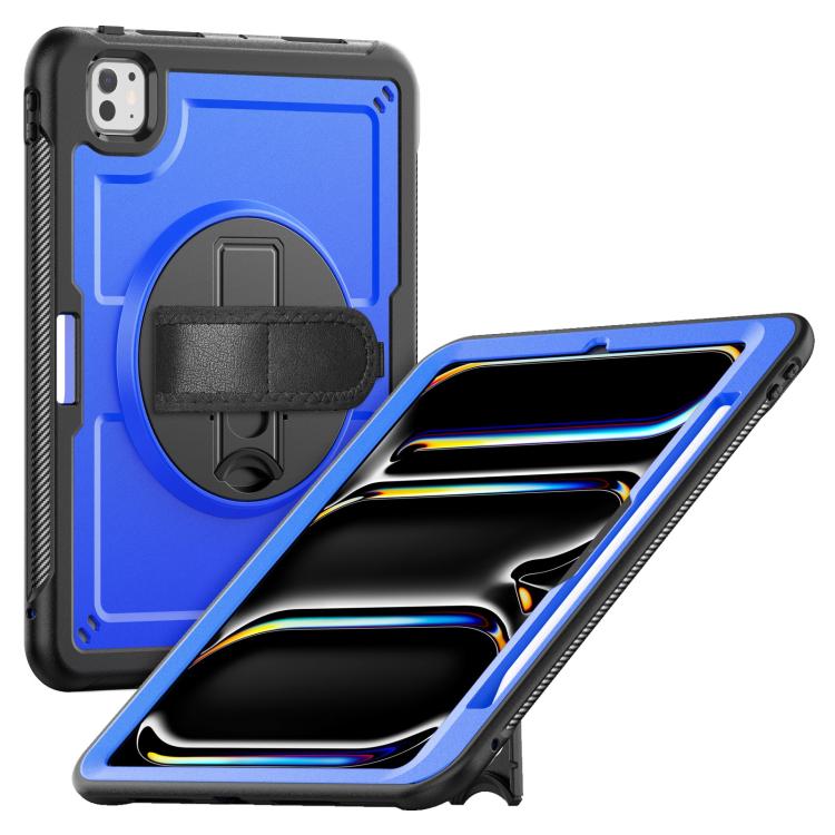 For iPad Pro 11 2024 Honeycomb Hand Grip Turntable Stand Tablet Case(Dark Blue) - iPad Pro 11 2024 Cases by buy2fix | Online Shopping UK | buy2fix