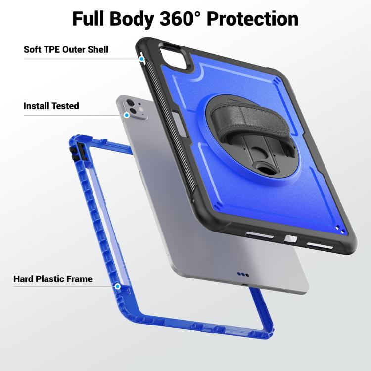 For iPad Pro 11 2024 Honeycomb Hand Grip Turntable Stand Tablet Case(Dark Blue) - iPad Pro 11 2024 Cases by buy2fix | Online Shopping UK | buy2fix