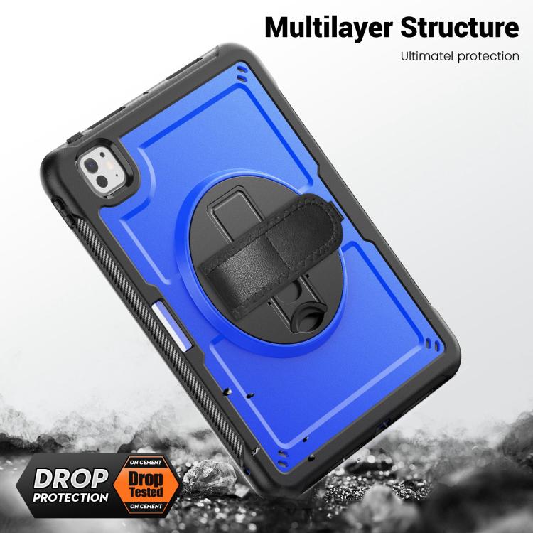 For iPad Pro 11 2024 Honeycomb Hand Grip Turntable Stand Tablet Case(Dark Blue) - iPad Pro 11 2024 Cases by buy2fix | Online Shopping UK | buy2fix