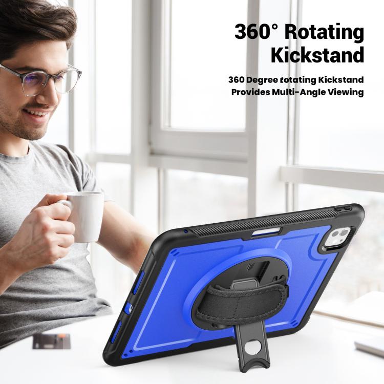 For iPad Pro 11 2024 Honeycomb Hand Grip Turntable Stand Tablet Case(Dark Blue) - iPad Pro 11 2024 Cases by buy2fix | Online Shopping UK | buy2fix