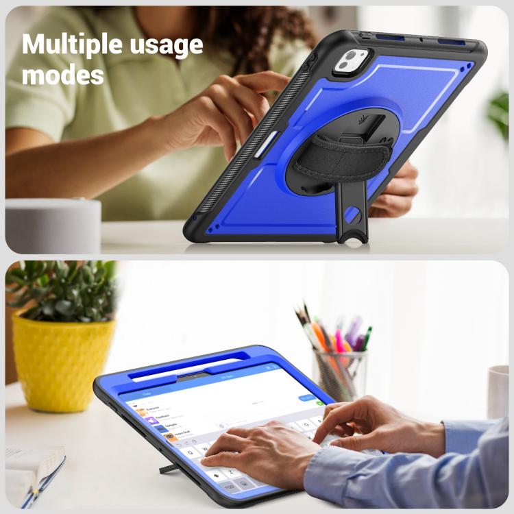 For iPad Pro 11 2024 Honeycomb Hand Grip Turntable Stand Tablet Case(Dark Blue) - iPad Pro 11 2024 Cases by buy2fix | Online Shopping UK | buy2fix