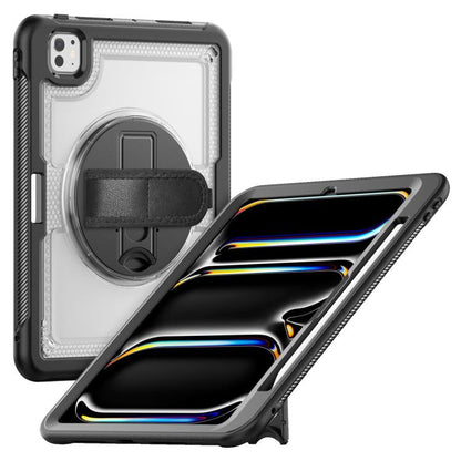 For iPad Pro 11 2024 Honeycomb Hand Grip Turntable Stand Tablet Case(Transparent) - iPad Pro 11 2024 Cases by buy2fix | Online Shopping UK | buy2fix