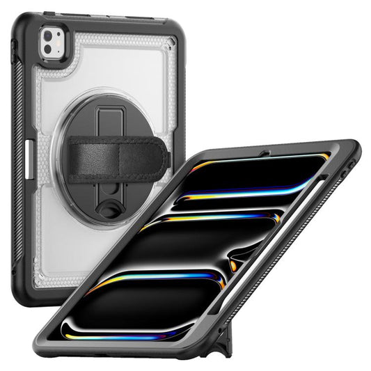 For iPad Pro 11 2024 Honeycomb Hand Grip Turntable Stand Tablet Case(Transparent) - iPad Pro 11 2024 Cases by buy2fix | Online Shopping UK | buy2fix