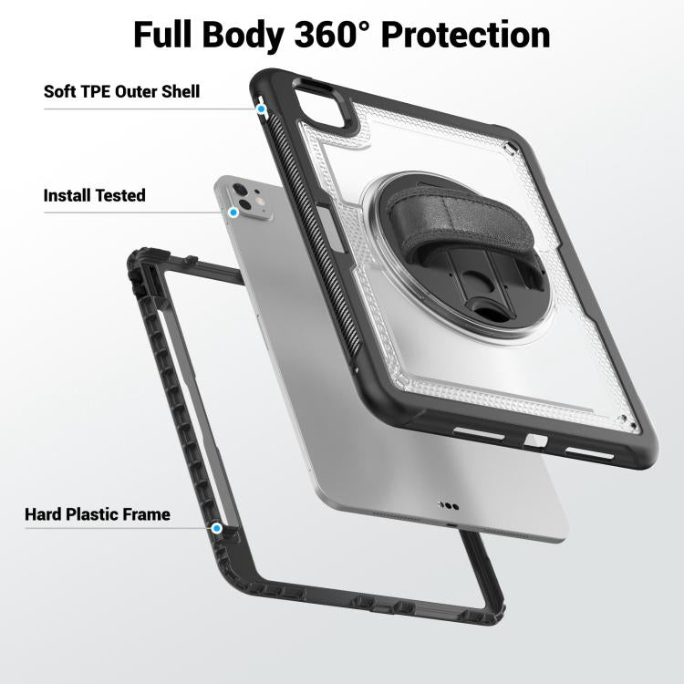 For iPad Pro 11 2024 Honeycomb Hand Grip Turntable Stand Tablet Case(Transparent) - iPad Pro 11 2024 Cases by buy2fix | Online Shopping UK | buy2fix