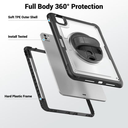 For iPad Pro 11 2024 Honeycomb Hand Grip Turntable Stand Tablet Case(Transparent) - iPad Pro 11 2024 Cases by buy2fix | Online Shopping UK | buy2fix