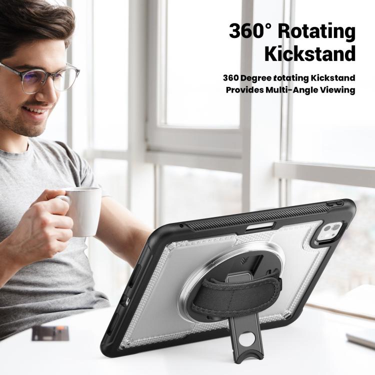 For iPad Pro 11 2024 Honeycomb Hand Grip Turntable Stand Tablet Case(Transparent) - iPad Pro 11 2024 Cases by buy2fix | Online Shopping UK | buy2fix