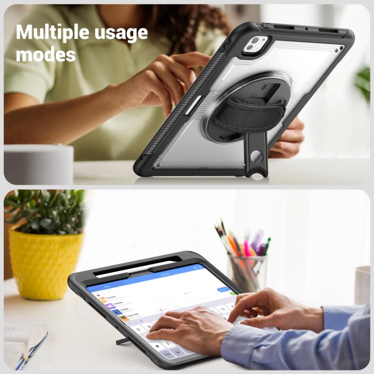 For iPad Pro 11 2024 Honeycomb Hand Grip Turntable Stand Tablet Case(Transparent) - iPad Pro 11 2024 Cases by buy2fix | Online Shopping UK | buy2fix