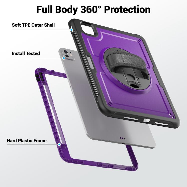 For iPad Pro 11 2024 Honeycomb Hand Grip Turntable Stand Tablet Case(Purple) - iPad Pro 11 2024 Cases by buy2fix | Online Shopping UK | buy2fix