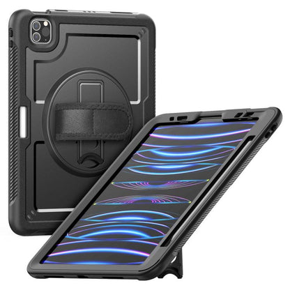 For iPad Air 2022 10.9 / Pro 11 2022 Honeycomb Hand Grip Turntable Stand Tablet Case(Black) - iPad Pro 11 (2022/2021) Cases by buy2fix | Online Shopping UK | buy2fix
