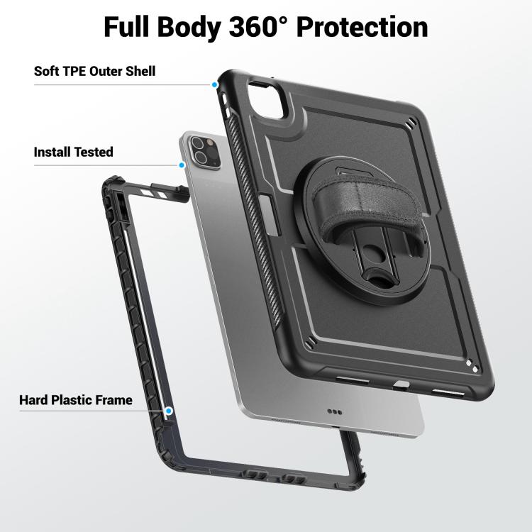 For iPad Air 2022 10.9 / Pro 11 2022 Honeycomb Hand Grip Turntable Stand Tablet Case(Black) - iPad Pro 11 (2022/2021) Cases by buy2fix | Online Shopping UK | buy2fix