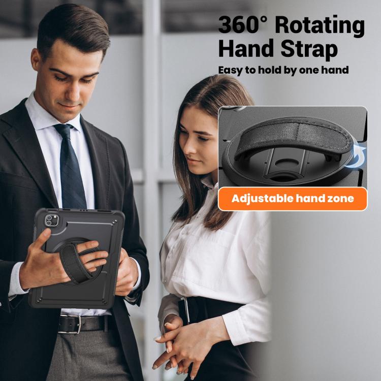 For iPad Air 2022 10.9 / Pro 11 2022 Honeycomb Hand Grip Turntable Stand Tablet Case(Black) - iPad Pro 11 (2022/2021) Cases by buy2fix | Online Shopping UK | buy2fix