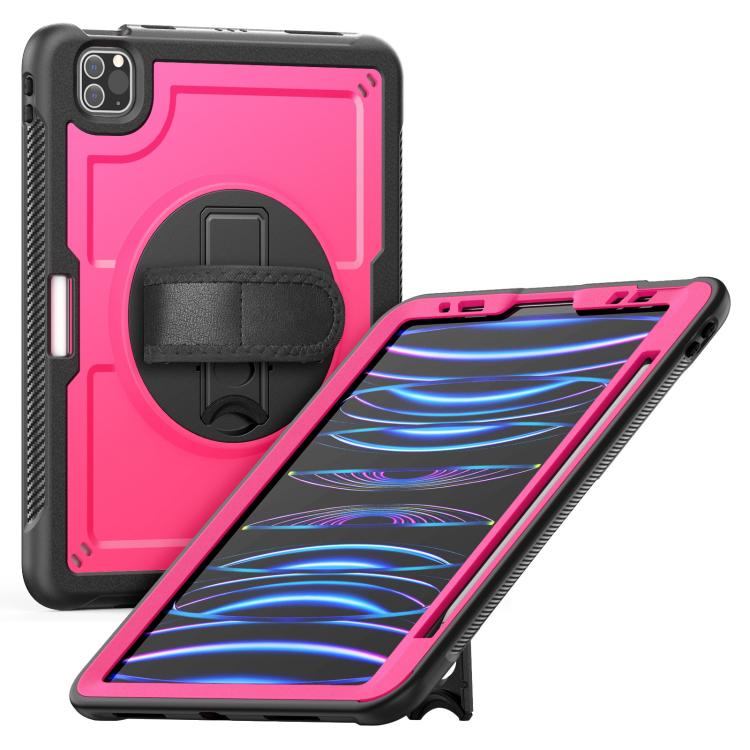 For iPad Air 2022 10.9 / Pro 11 2022 Honeycomb Hand Grip Turntable Stand Tablet Case(Rose Red) - iPad Pro 11 (2022/2021) Cases by buy2fix | Online Shopping UK | buy2fix