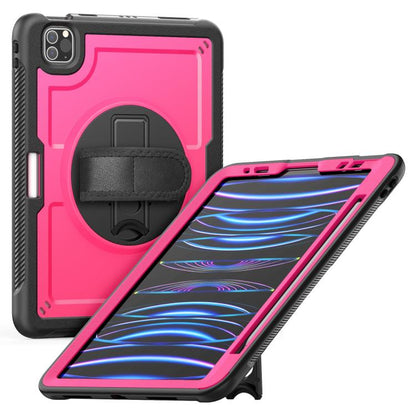 For iPad Air 2022 10.9 / Pro 11 2022 Honeycomb Hand Grip Turntable Stand Tablet Case(Rose Red) - iPad Pro 11 (2022/2021) Cases by buy2fix | Online Shopping UK | buy2fix