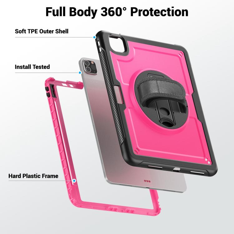 For iPad Air 2022 10.9 / Pro 11 2022 Honeycomb Hand Grip Turntable Stand Tablet Case(Rose Red) - iPad Pro 11 (2022/2021) Cases by buy2fix | Online Shopping UK | buy2fix