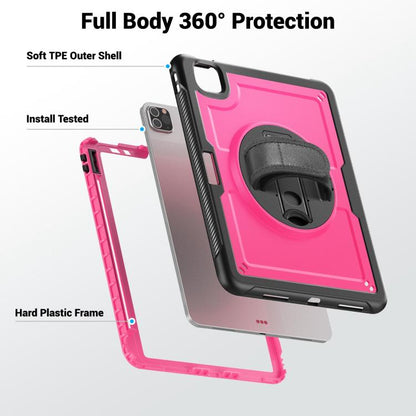 For iPad Air 2022 10.9 / Pro 11 2022 Honeycomb Hand Grip Turntable Stand Tablet Case(Rose Red) - iPad Pro 11 (2022/2021) Cases by buy2fix | Online Shopping UK | buy2fix