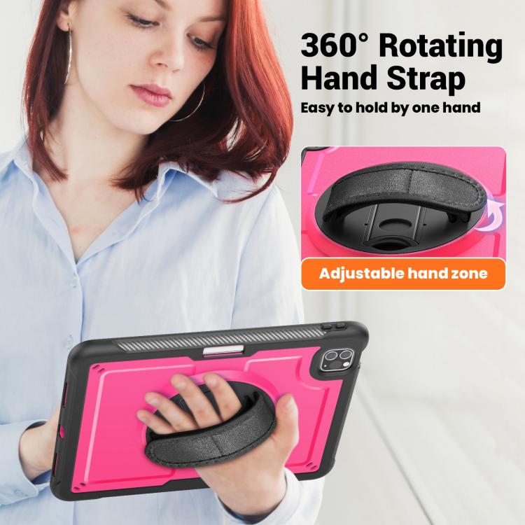 For iPad Air 2022 10.9 / Pro 11 2022 Honeycomb Hand Grip Turntable Stand Tablet Case(Rose Red) - iPad Pro 11 (2022/2021) Cases by buy2fix | Online Shopping UK | buy2fix